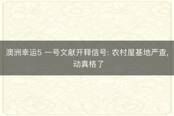 澳洲幸運(yùn)5 一號文獻(xiàn)開釋信號: 農(nóng)村屋基地嚴(yán)查, 動真格了